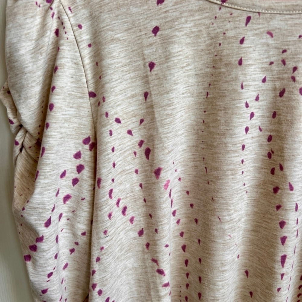Democracy Womens Top XL Beige Purple Abstract Print Ruched Sleeve Blouse - Picture 4 of 11